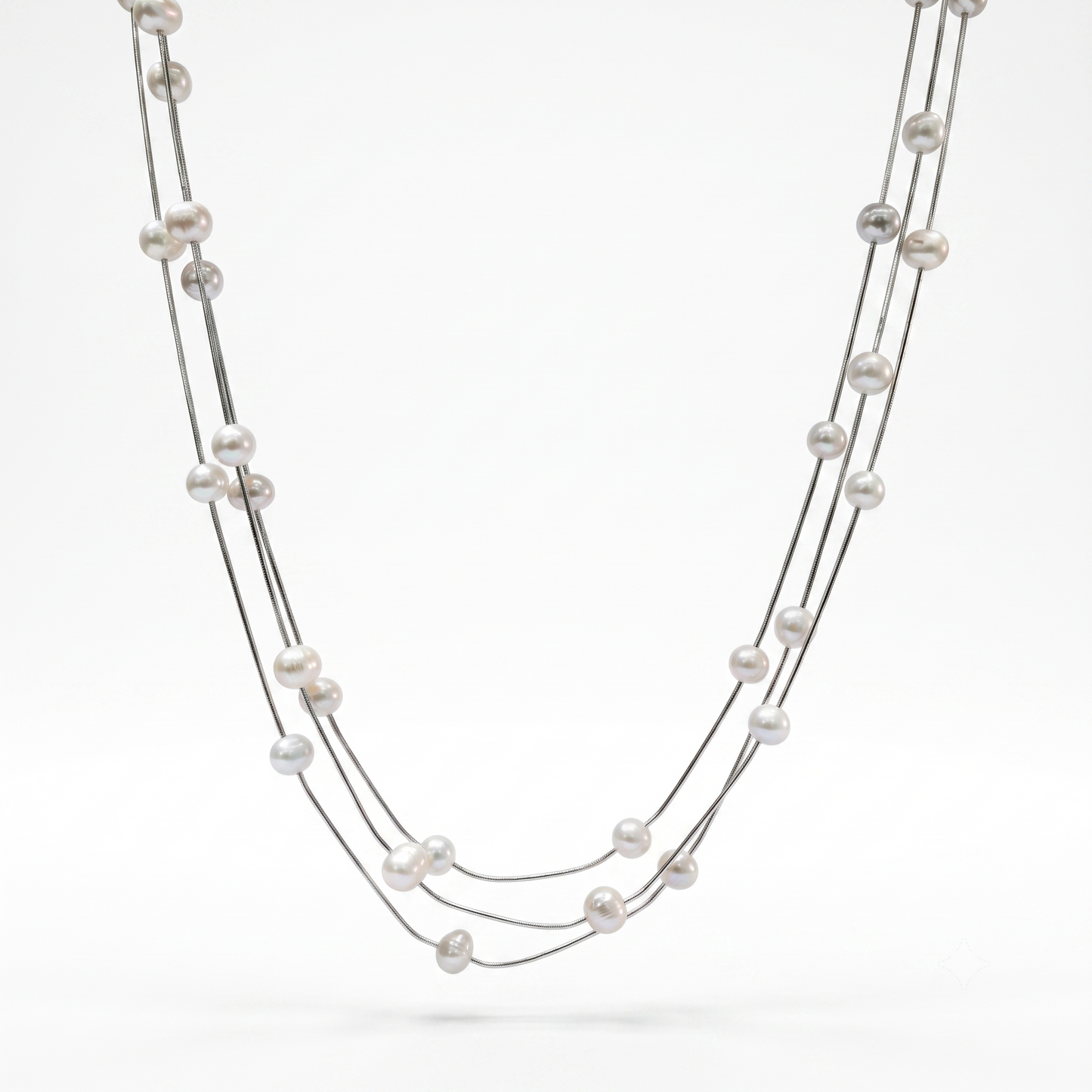 925 Sterling Silver Three Layer Station Pearl Necklace For Women | TOSHINI