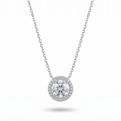 925 Sterling Silver Halo Solitaire Necklace | TOSHINI