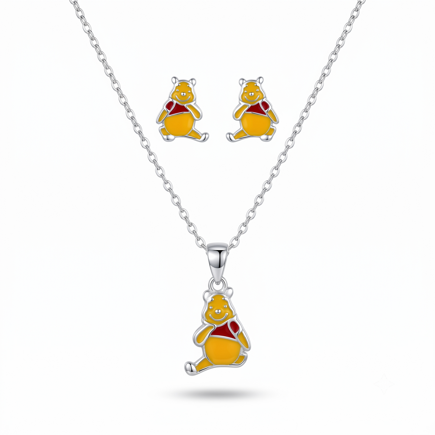 925 Sterling Silver Playful Bear Enamel Pendant Necklace & Studs Earing for Women | TOSHINI