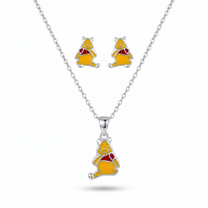 925 Sterling Silver Playful Bear Enamel Pendant Necklace & Studs Earing for Women | TOSHINI