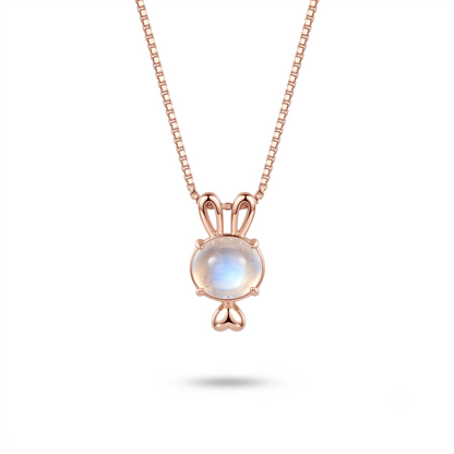 925 Sterling Silver Rose Gold Bunny Moonstone Pendant Necklace for Women | TOSHINI