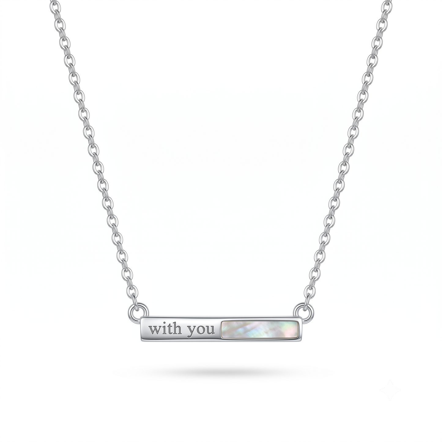 925 Sterling Silver "With You" Mother of Pearl Bar Necklace for Women