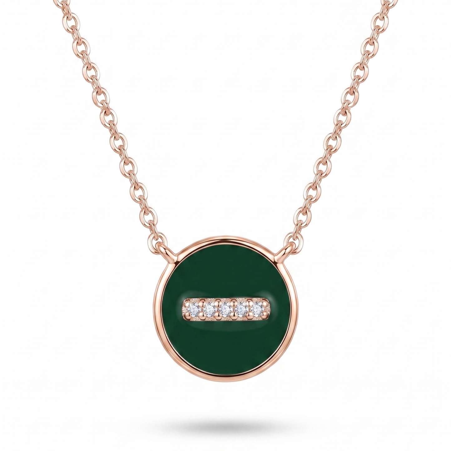 925 Sterling Silver Green Enamel Disc Pendant Necklace for Women | TOSHINI