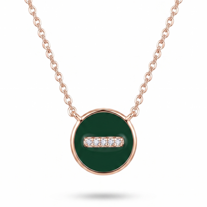925 Sterling Silver Green Enamel Disc Pendant Necklace for Women | TOSHINI