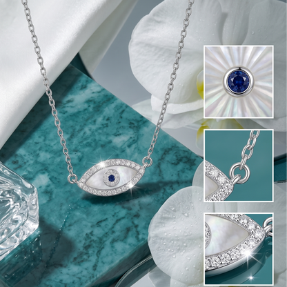 925 Sterling Silver Evil Eye Mother of Pearl Necklace for Women | TOSHINI
