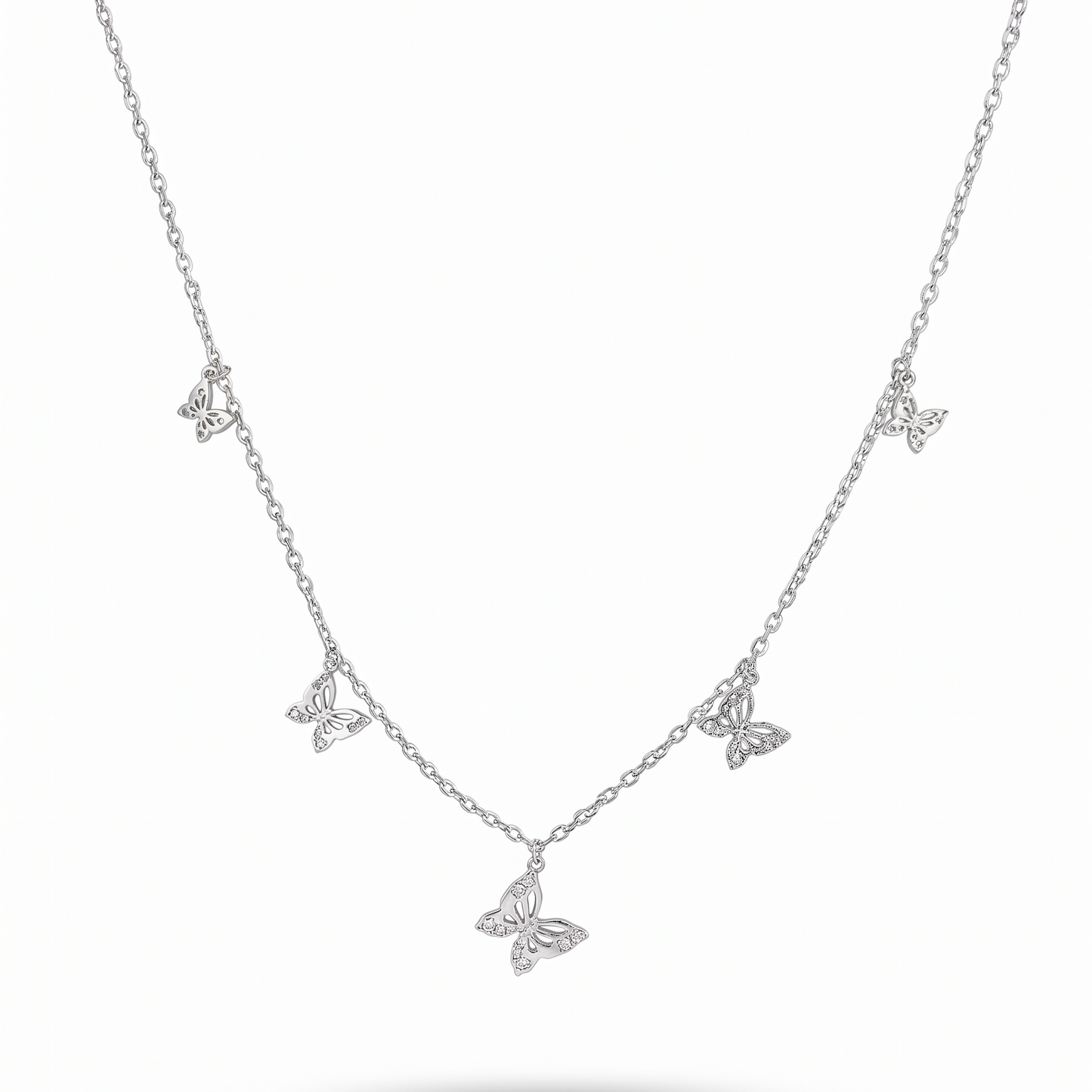 925 Sterling Silver Butterfly Charm Station Necklace for Women | TOSHINI