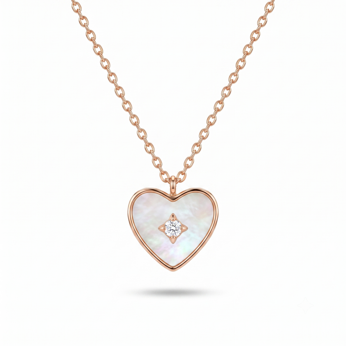 925 Sterling Silver Rose Gold Heart Mother of Pearl Pendant Necklace for Women | TOSHINI
