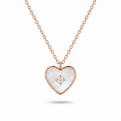 925 Sterling Silver Rose Gold Heart Mother of Pearl Pendant Necklace for Women | TOSHINI