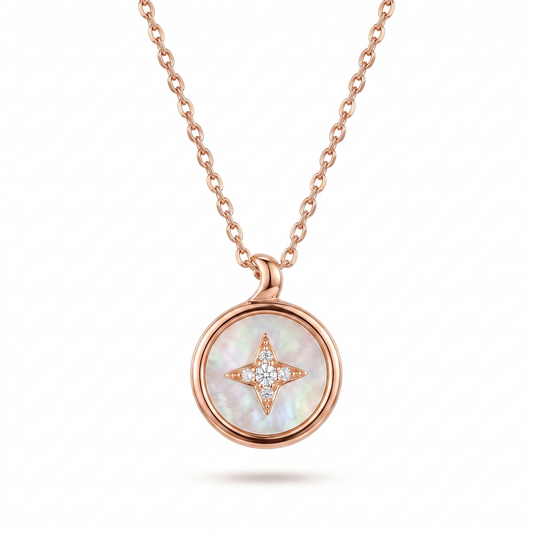 Hallmarked 925 Sterling Silver Rose Gold Celestial Star Disc Pendant Necklace for Women | TOSHINI