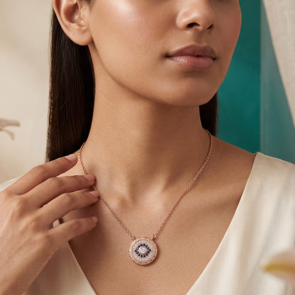 925 Sterling Silver Evil Eye Medallion Pendant Necklace for Women | TOSHINI