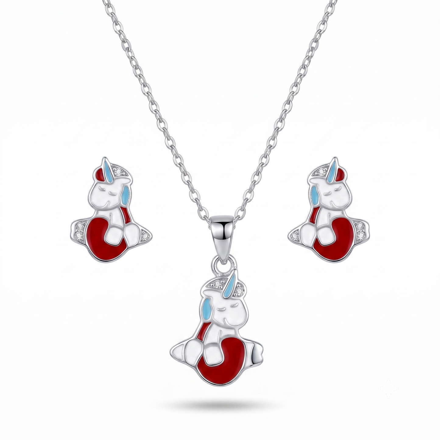 925 Sterling Silver Enchanted Unicorn Pendant Necklace and Earrings Set for Women | TOSHINI