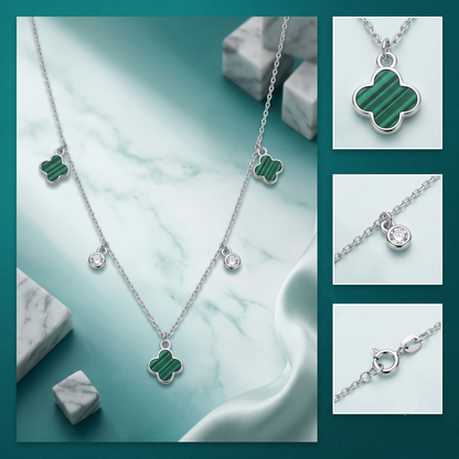 925 Sterling Silver Green Clover Layered Charm Necklace for Women | TOSHINI