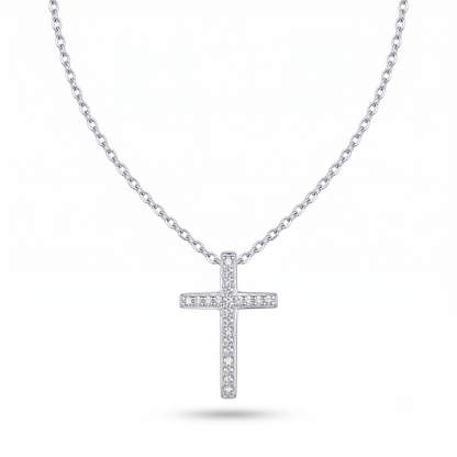 925 Sterling Silver Pavé Cross Pendant Necklace for Women | TOSHINI