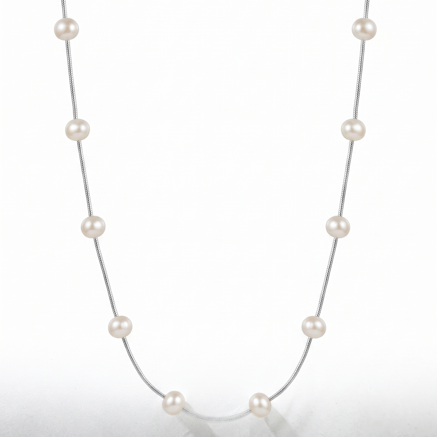 925 Sterling Silver Station Pearl Necklace for Women | TOSHINI