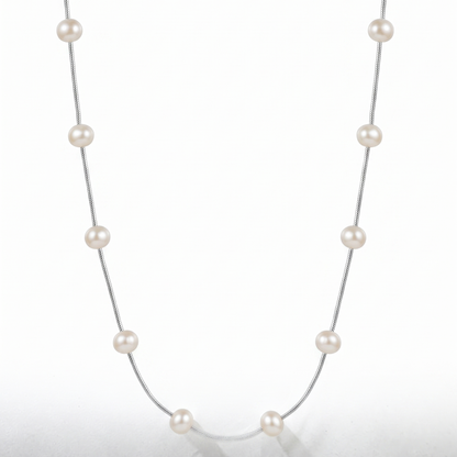 925 Sterling Silver Station Pearl Necklace for Women | TOSHINI