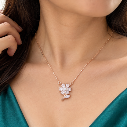 925 Sterling Silver Floral CZ Pendant Necklace for Women | TOSHINI