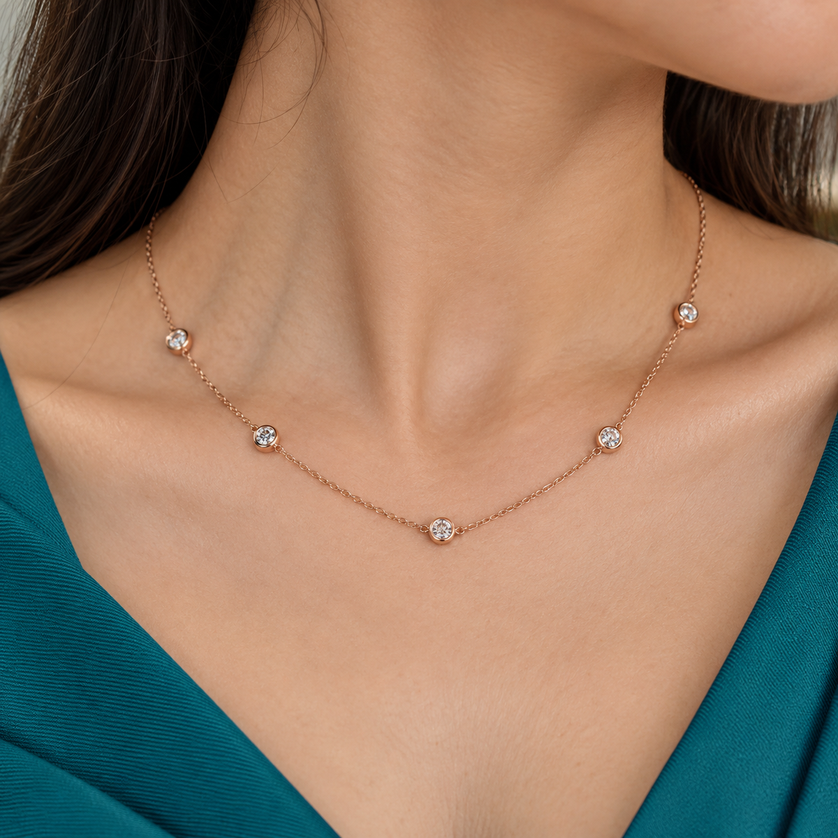 925 Sterling Silver CZ Station Necklace for Women | TOSHINI