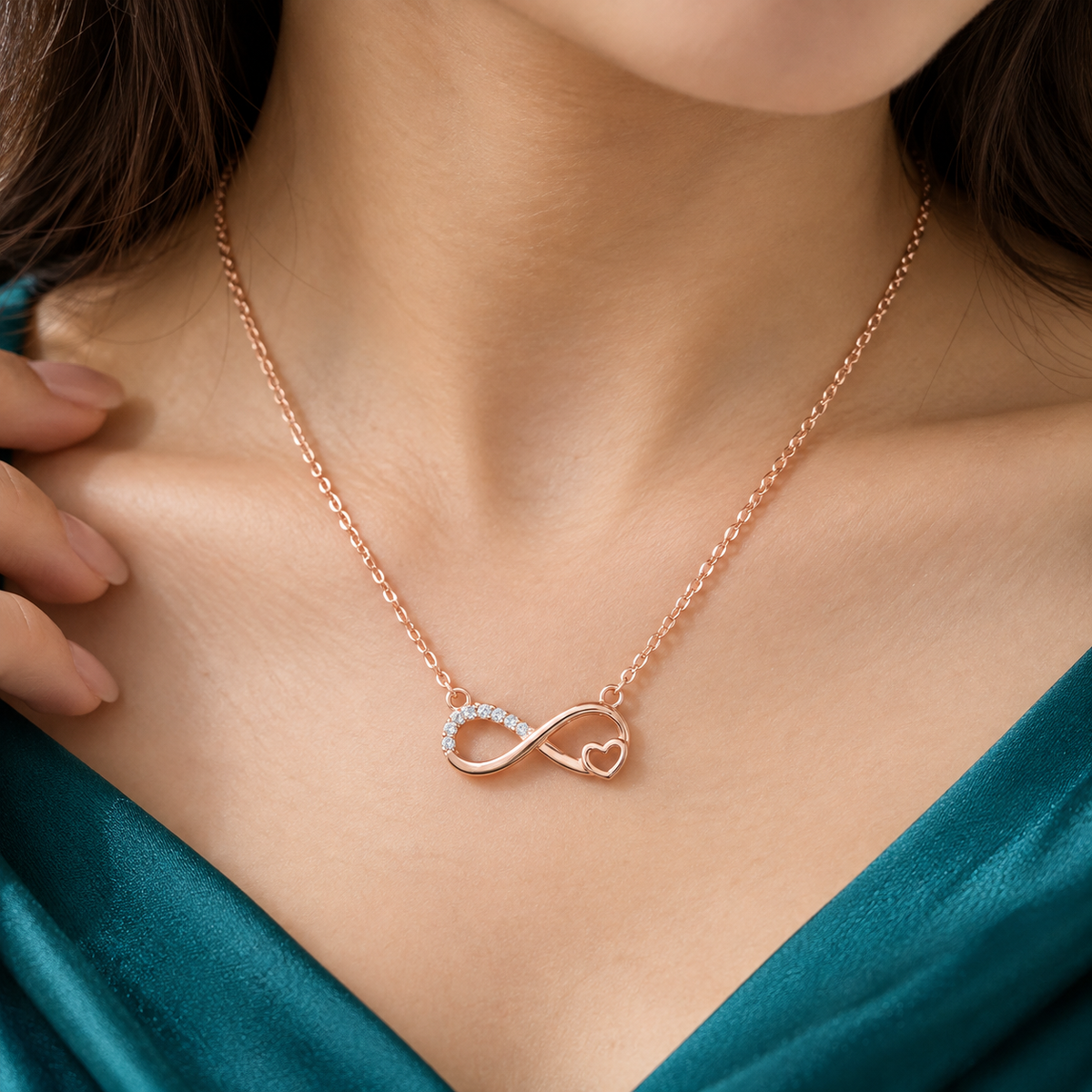 925 Sterling Silver Rose Gold Infinity Heart Necklace for Women | TOSHINI