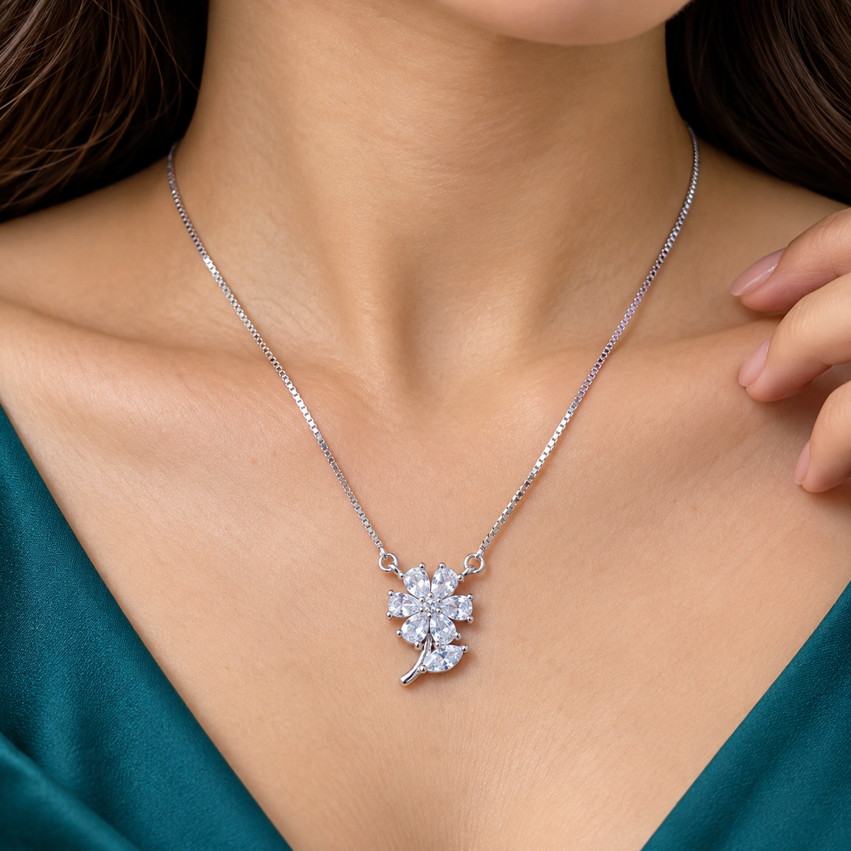 925 Sterling Silver Floral CZ Pendant Necklace for Women | TOSHINI