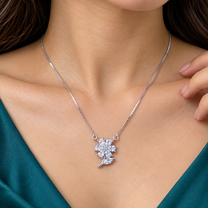 925 Sterling Silver Floral CZ Pendant Necklace for Women | TOSHINI