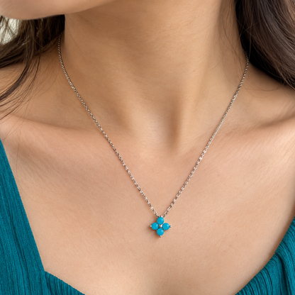 925 Sterling Silver Turquoise Floral Pendant Necklace for Women | TOSHINI