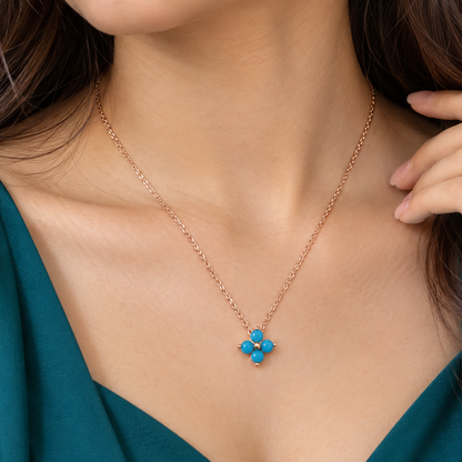 925 Sterling Silver Turquoise Floral Pendant Necklace for Women | TOSHINI