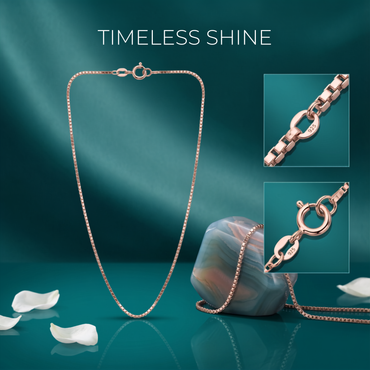 925 Sterling Silver Rose Gold Box Chain Necklace for Women | TOSHINI
