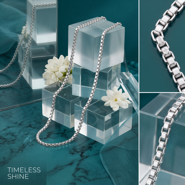 925 Sterling Silver Box Chain Necklace for Women | Minimal Everyday Chain | TOSHINI