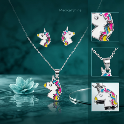 925 Sterling Silver Enamel Unicorn Pendant Necklace & Stud Earrings Set for Women | TOSHINI