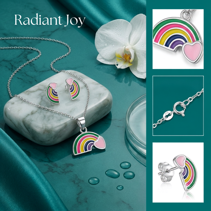 925 Sterling Silver Rainbow Heart Pendant Necklace & Studs Earings Set for Women | TOSHINI