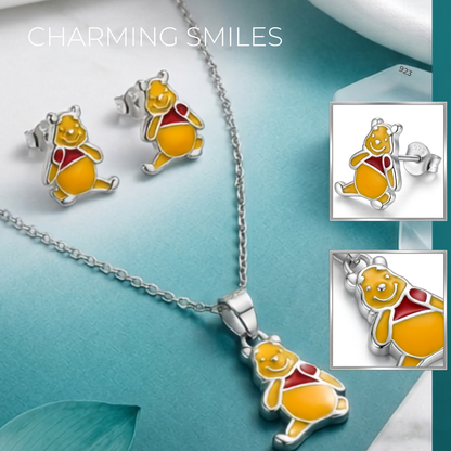 925 Sterling Silver Playful Bear Enamel Pendant Necklace & Studs Earing for Women | TOSHINI