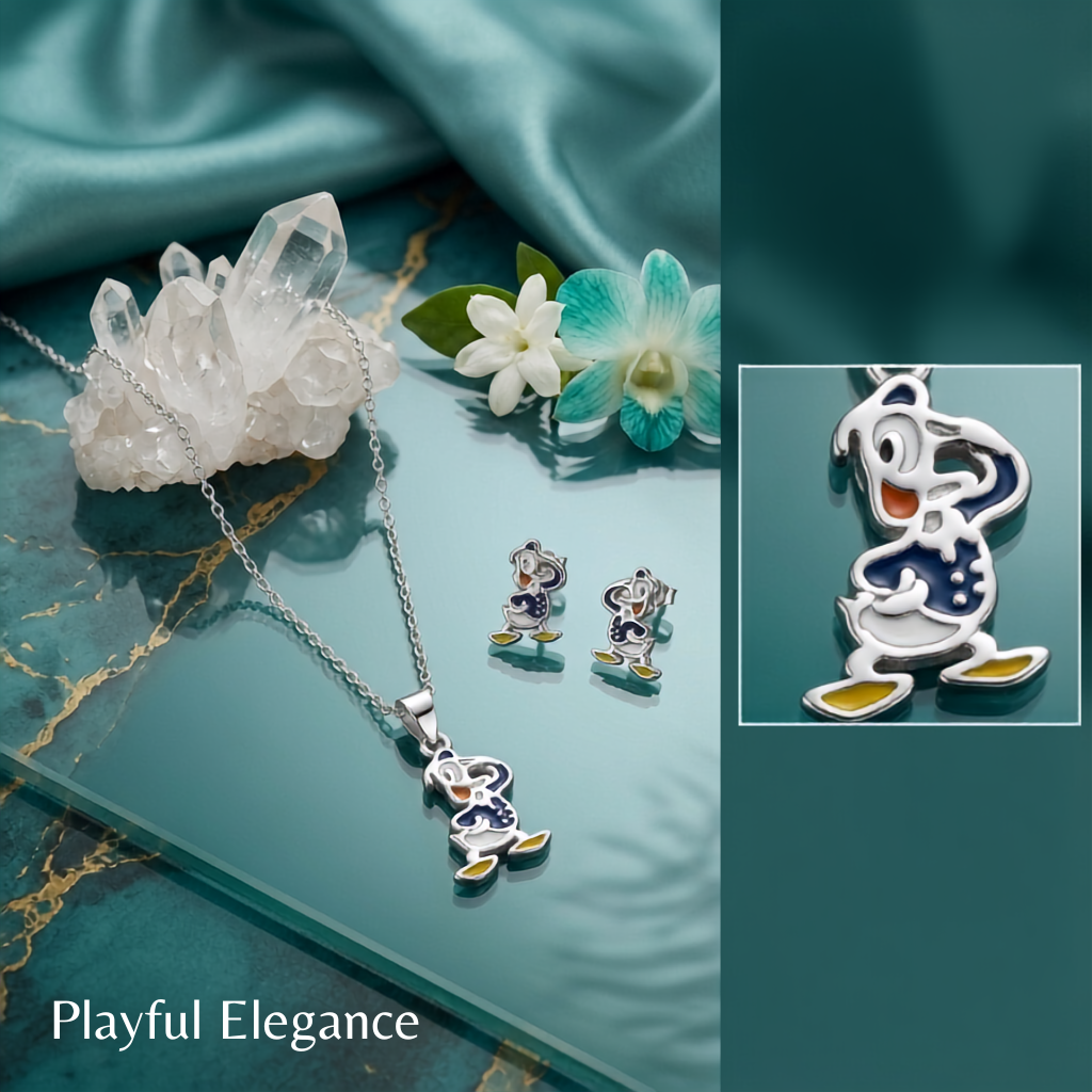 925 Sterling Silver Cartoon Duck Pendant Necklace & Stud Earrings Set for Women | TOSHINI