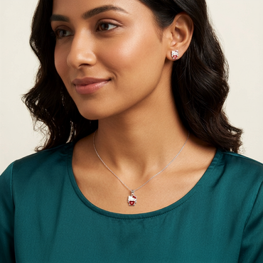 925 Sterling Silver Cute Kitty Heart Pendant Necklace & Stud Earrings Jewellery Set for women | TOSHINI