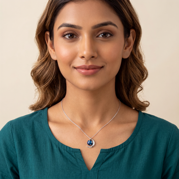 925 Sterling Silver Celestial Moon & Midnight Blue Star Globe Pendant Necklace for Women | TOSHINI