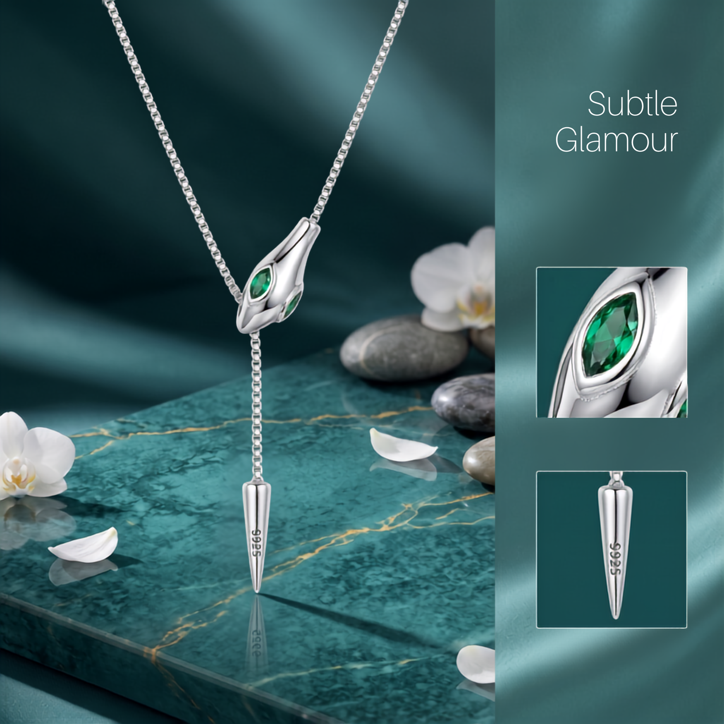 925 Sterling Silver Green Stone Adjustable Y Necklace for Women | TOSHINI