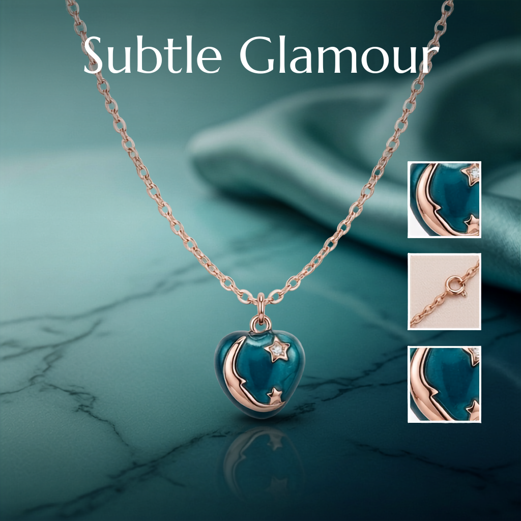 925 Sterling Silver Rose Gold Enamel Celestial Heart Pendant Necklace for Women | TOSHINI