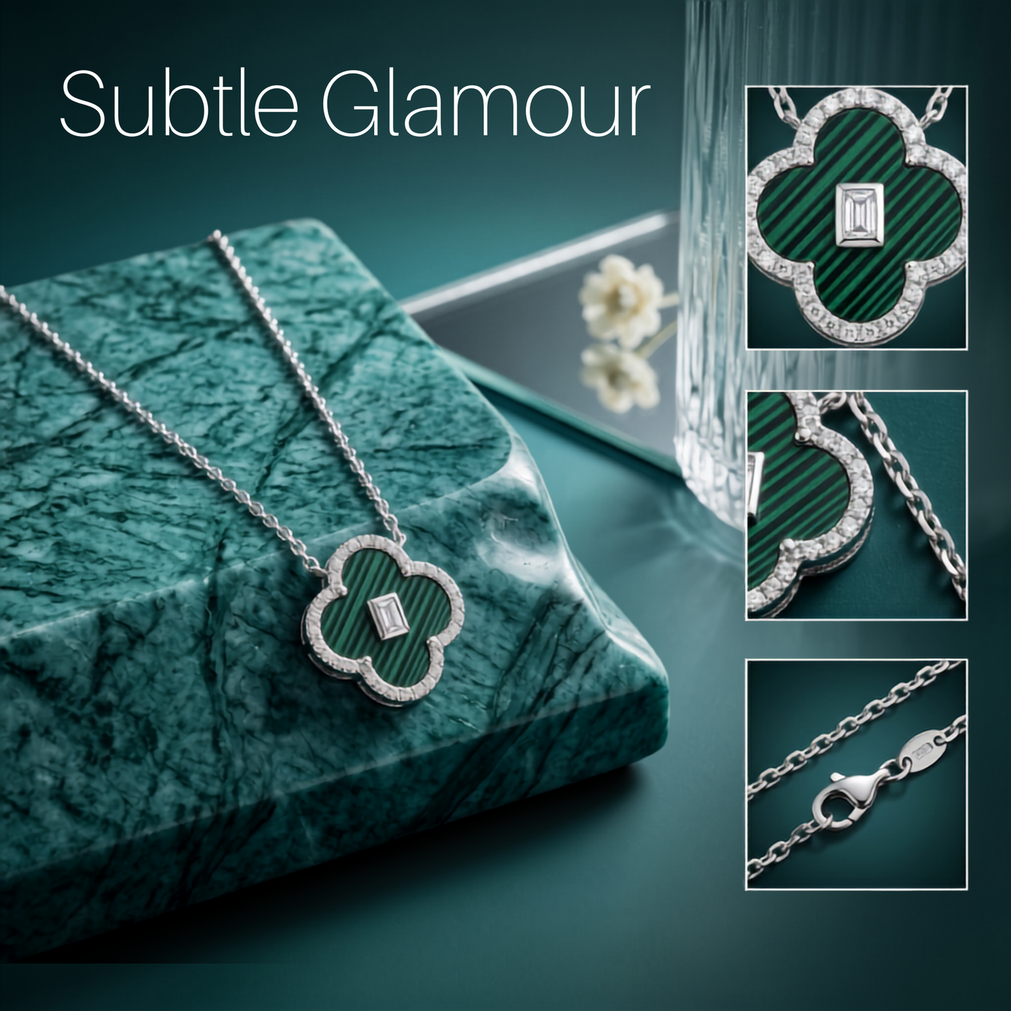 925 Sterling Silver Green Clover Pendant Necklace | TOSHINI