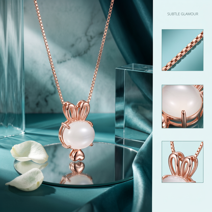 925 Sterling Silver Rose Gold Bunny Moonstone Pendant Necklace for Women | TOSHINI