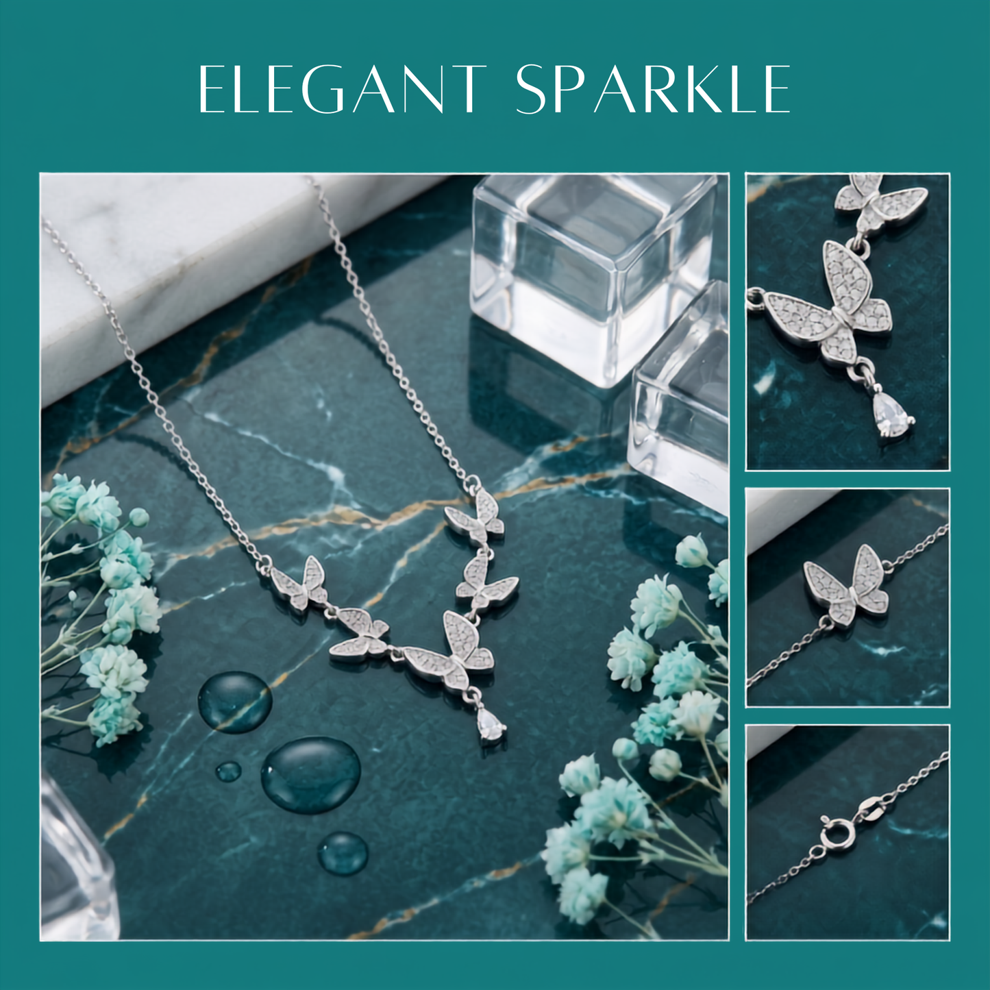 925 Sterling Silver Butterfly Cascade Drop Necklace for Women | TOSHINI