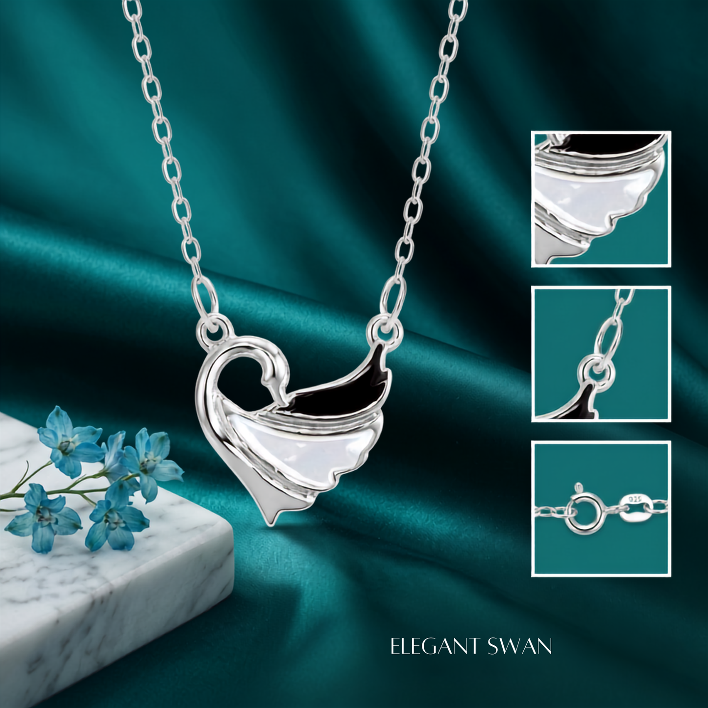 925 Sterling Silver Swan Heart Pendant Necklace for Women