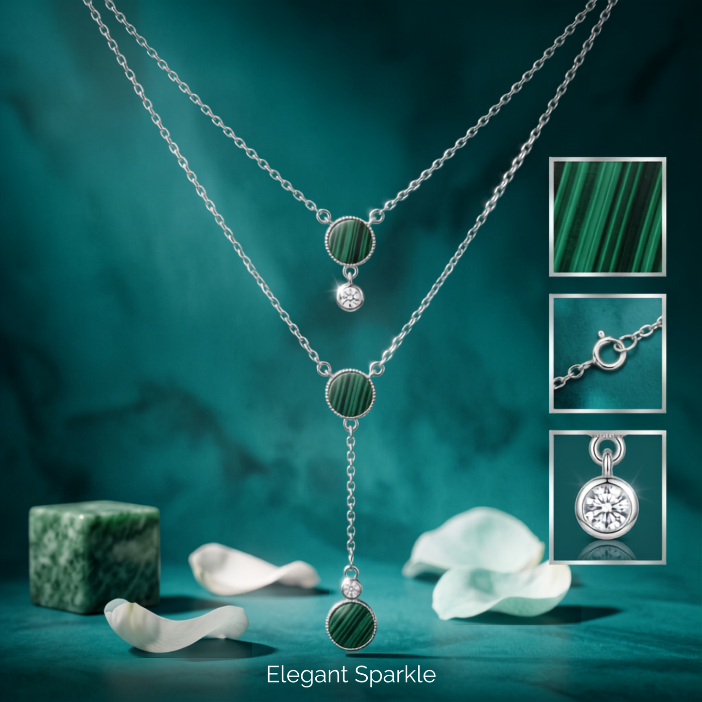 925 Sterling Silver Green Layered Drop Necklace | TOSHINI
