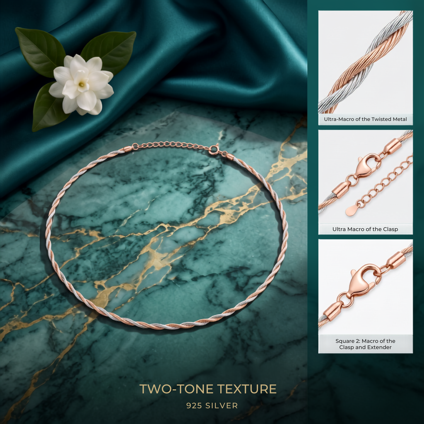 925 Sterling Silver Twisted Two Tone Rope Chain Necklace for Women | TOSHINI