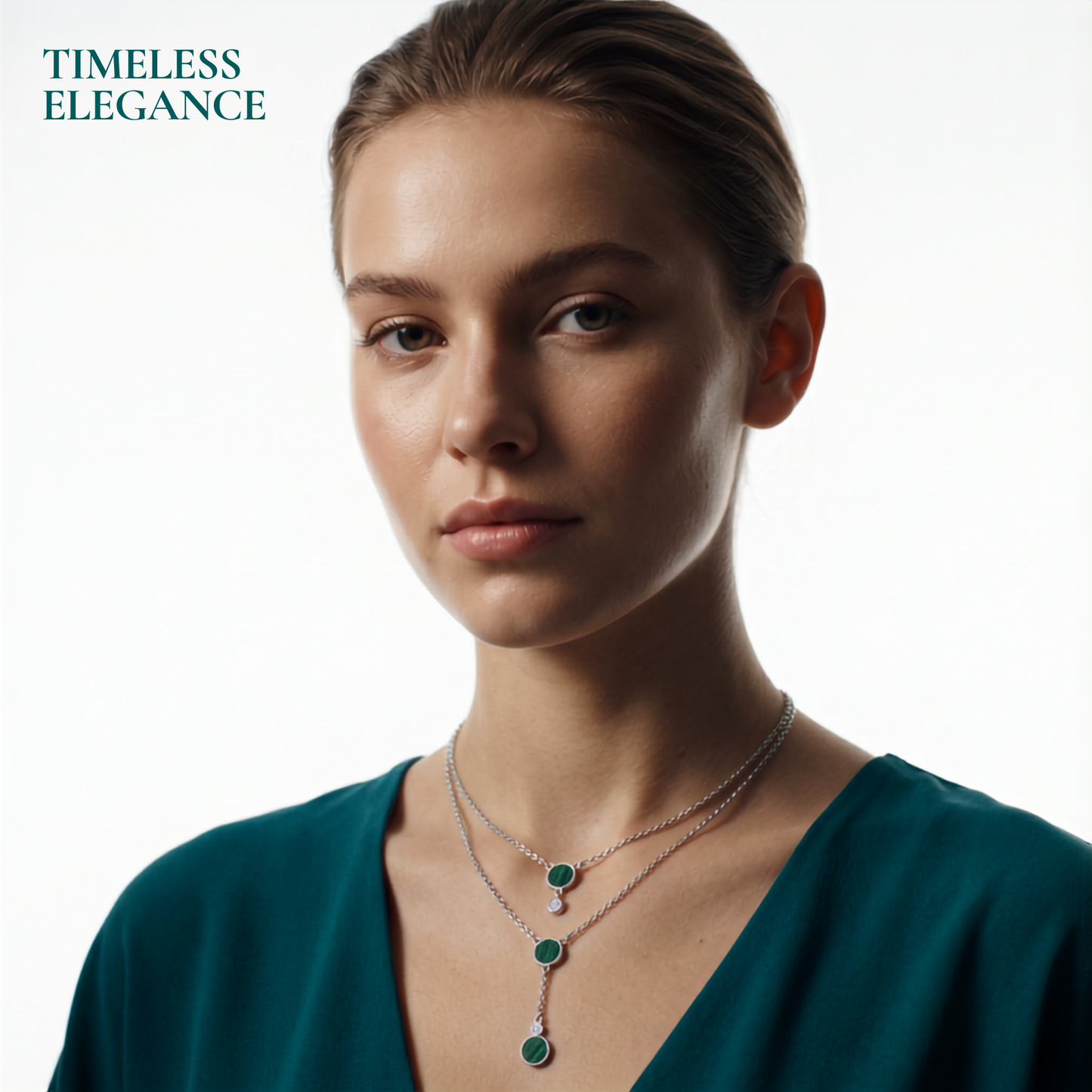 925 Sterling Silver Green Layered Drop Necklace | TOSHINI