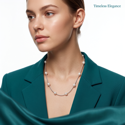 925 Sterling Silver Station Pearl Necklace for Women | TOSHINI