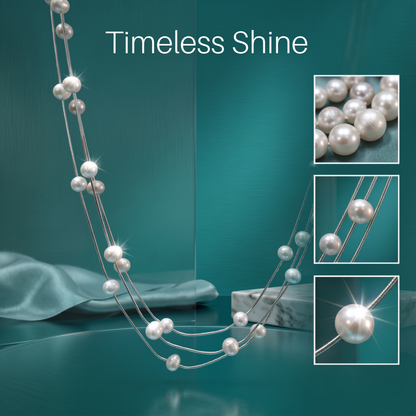 925 Sterling Silver Three Layer Station Pearl Necklace For Women | TOSHINI