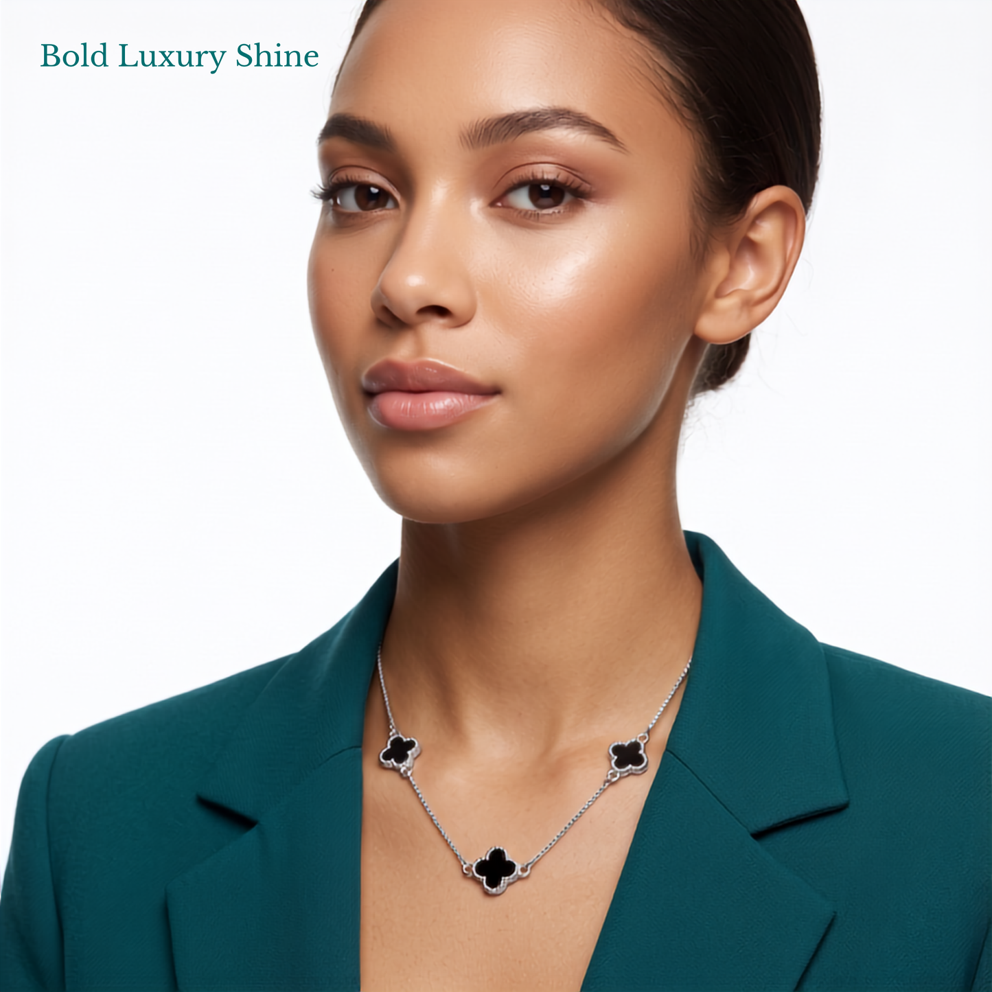 925 Sterling Silver Black Clover Station Necklace for Women | TOSHINI