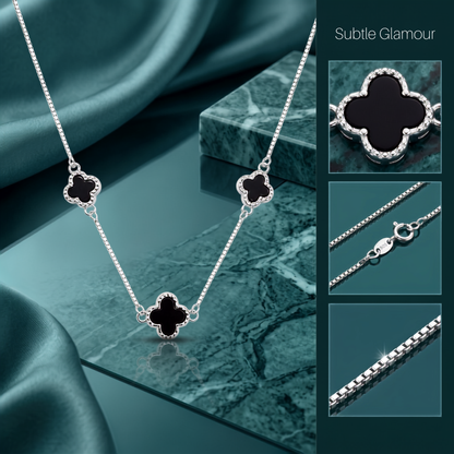 925 Sterling Silver Black Clover Station Necklace for Women | TOSHINI