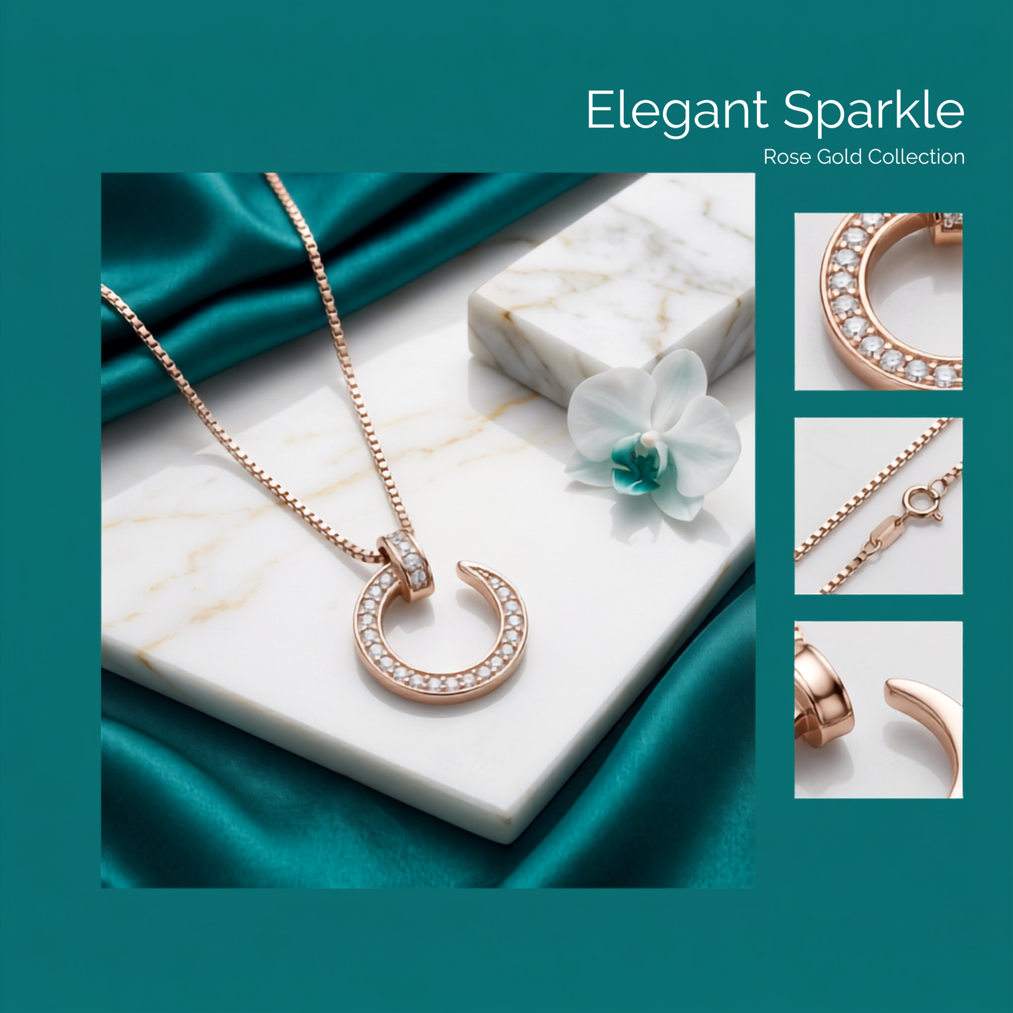 925 Sterling Silver Rose Gold Pavé Open Circle Pendant Necklace for Women | TOSHINI