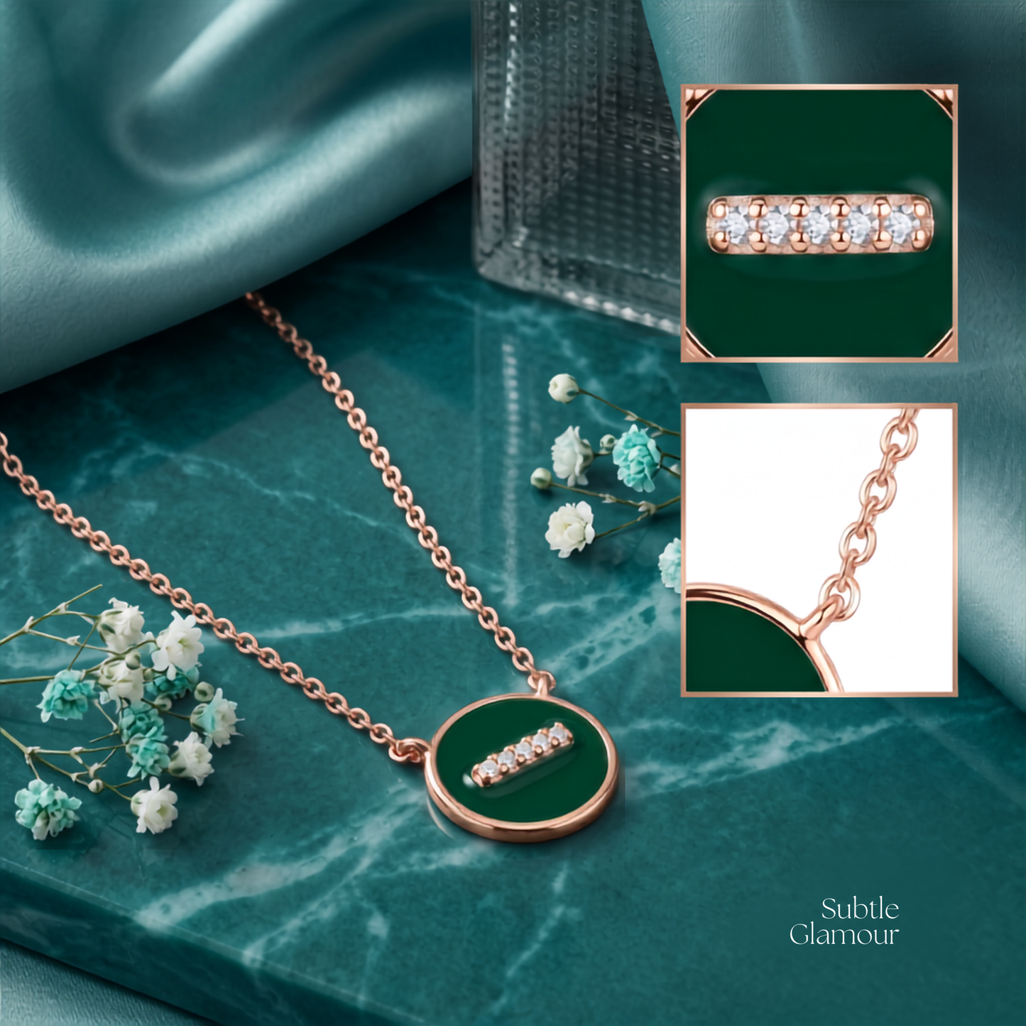 925 Sterling Silver Green Enamel Disc Pendant Necklace for Women | TOSHINI