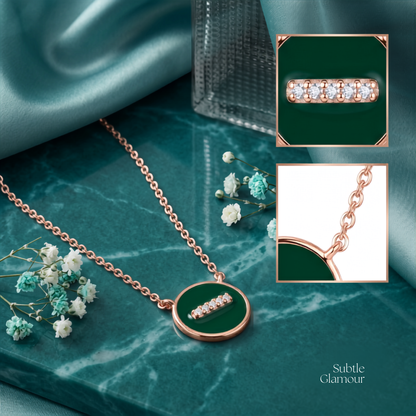 925 Sterling Silver Green Enamel Disc Pendant Necklace for Women | TOSHINI